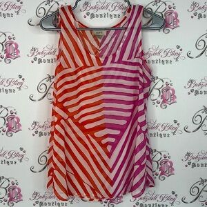 LOFT tank top stripes lightweight half half orange pink Colorful Striped Tank